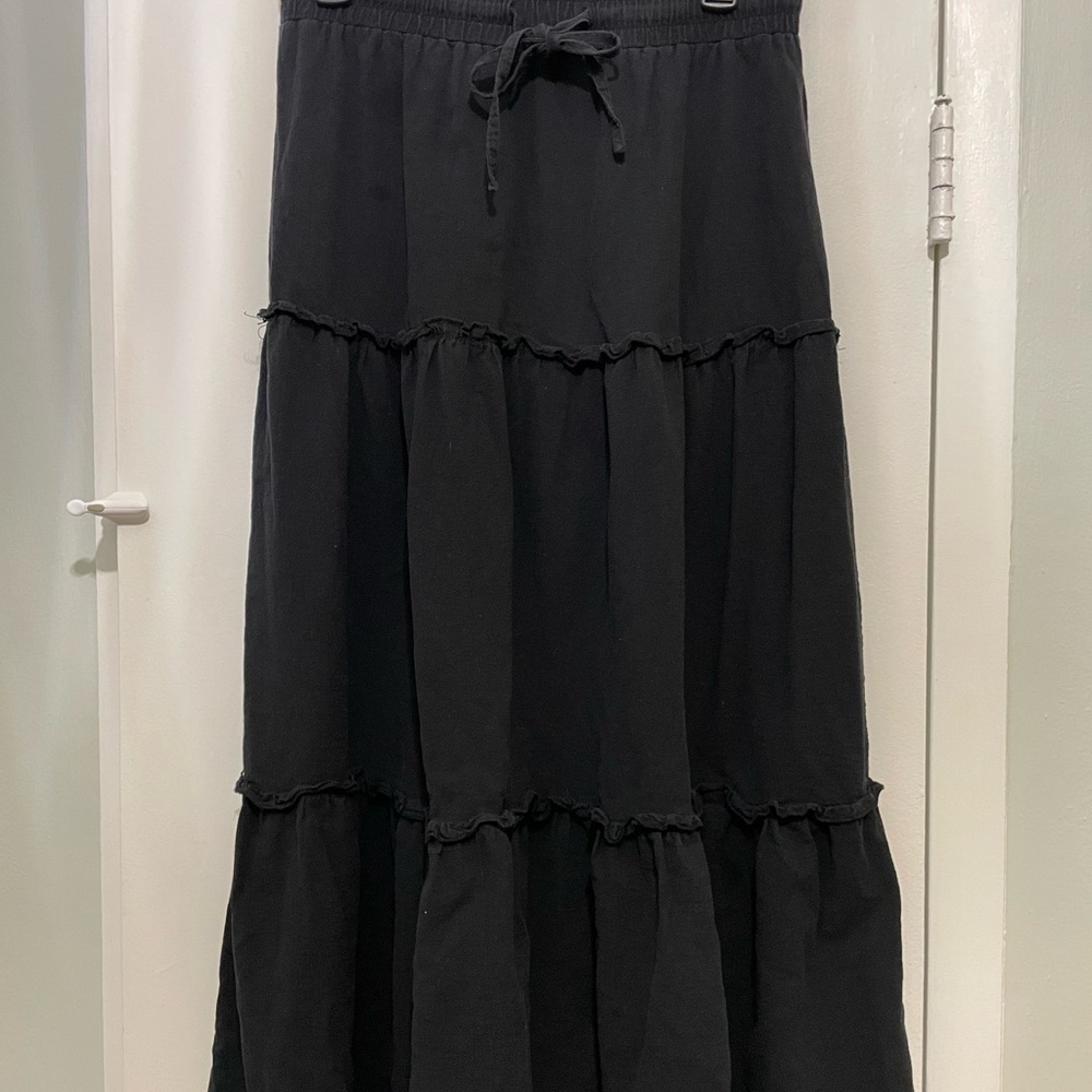 Black Tiered Linen Skirt